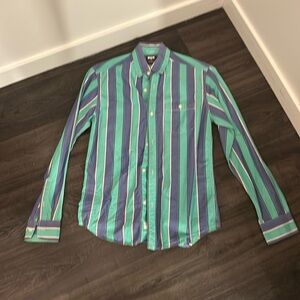 Hawkings McGill Mens XS Blue Green Black Striped Long Sleeve Button Up Shirt